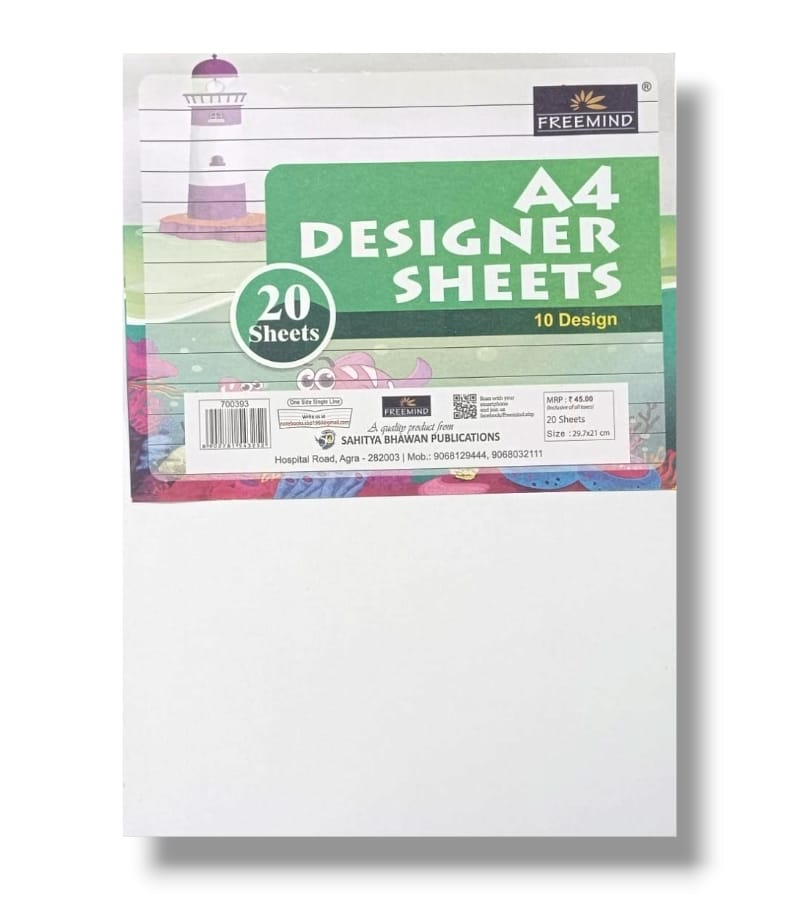 Freemind A4 Water Designer Sheets –Single Line Interleaf, 20 Sheets of 10 Designs, 29.7 x 21 cm - New